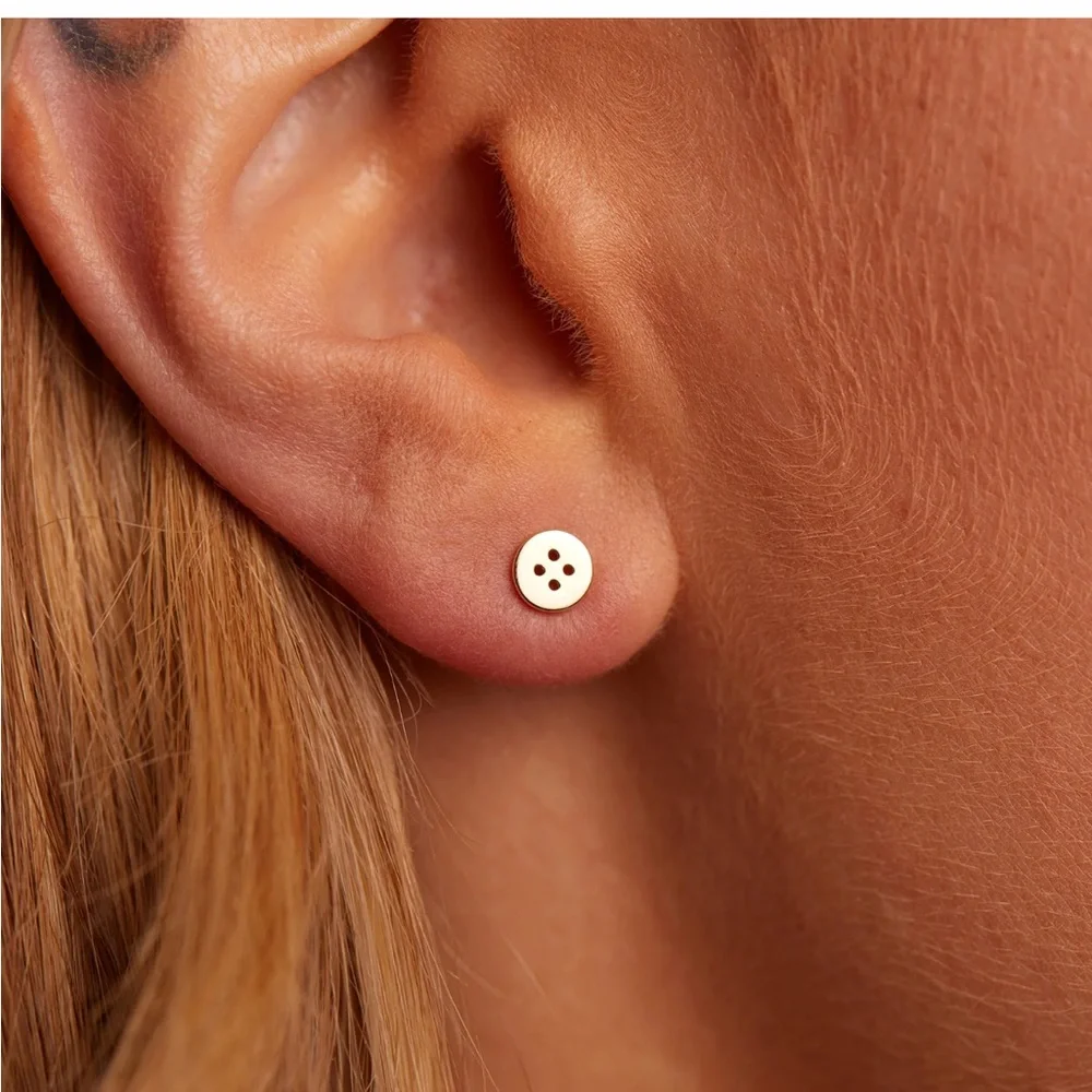 Button Stud Earrings 14k Gold - Picture 2 of 3